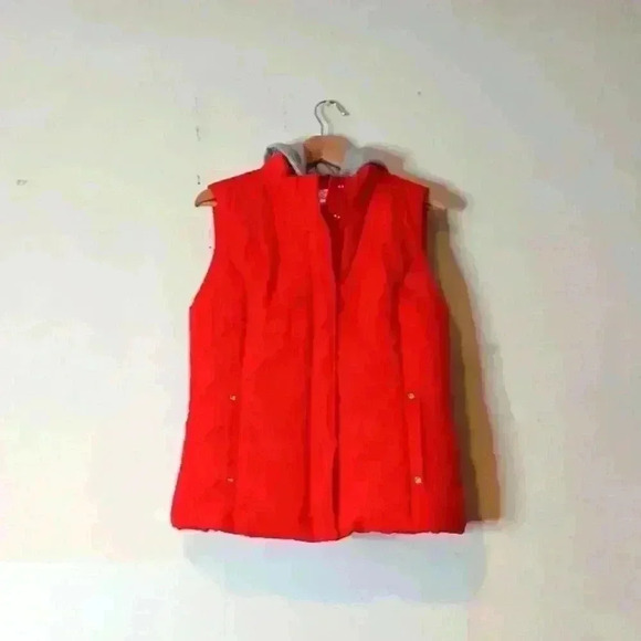Justice Puffer Vest Girls Cotton Hood Front Zip Red - Picture 1 of 10